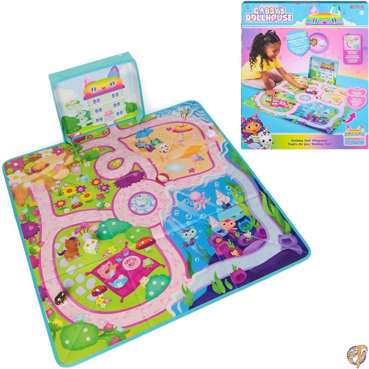 DreamWorks GABBY'Sドールハウス、ギャビーキャットプレイマット、フィギュア2体、ドールハウスアクセサリー&ボードゲーム、サイコロ付き子供用おもちゃ、の女の子と男の子向け