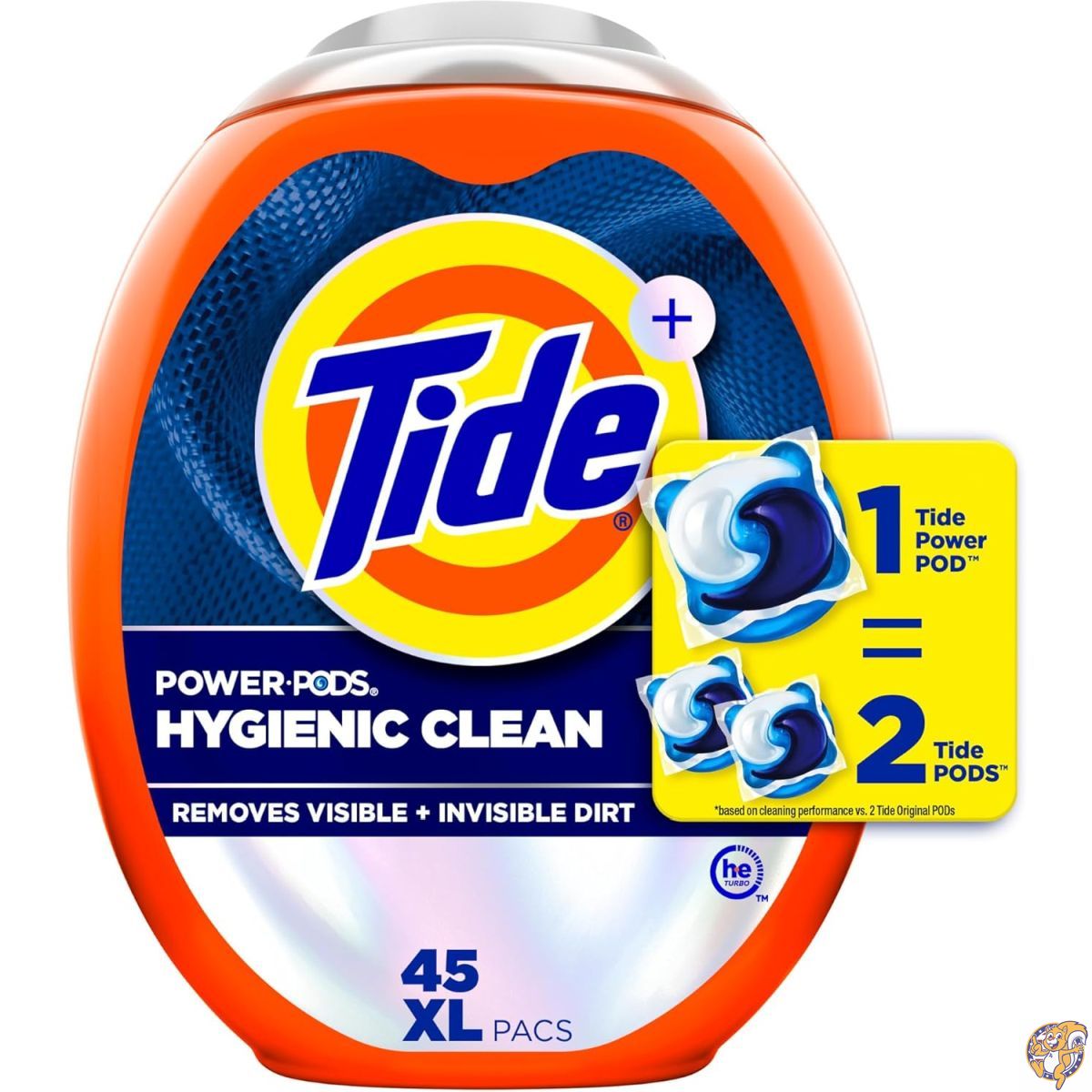Tide（タイド）ハイジェニック クリーン パワーポッド 洗濯洗剤 オリジナルの香り 45個入 - 目に見える汚れから繊維の奥の汚れまで徹底除去