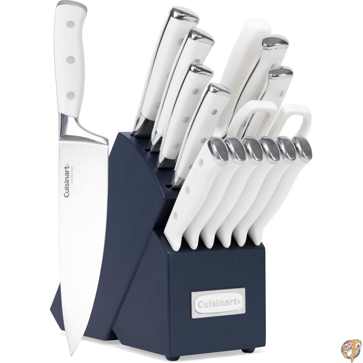 【クーポン配信中】Cuisinart Classic Forged Triple Rivet, 15-Piece Knife Set with Block, Superior High-Carbon Stainless Steel Blades for Precision and Accuracy (White/Navy)｜パームスアメリカ