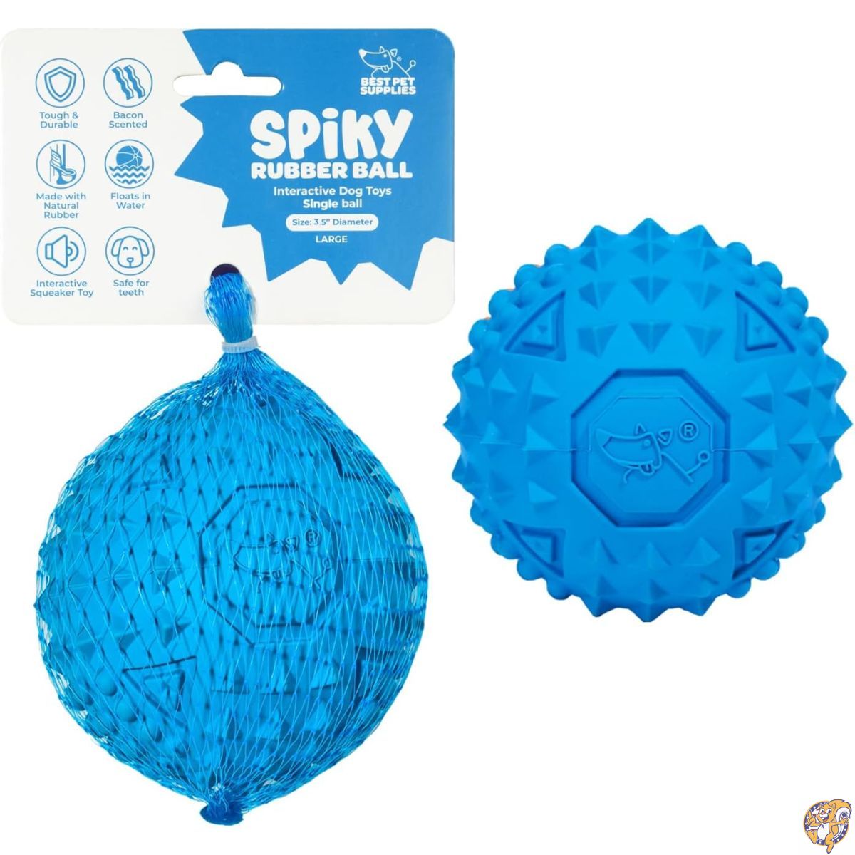【クーポン配信中】Best Pet Supplies 攻撃的な噛む人のためのタフな犬のおもちゃ - きしむ犬のおもちゃ、歯の健康のための非毒性のとがったボール、インタラクティブ玩具、ブルー (L:3.5インチ)
