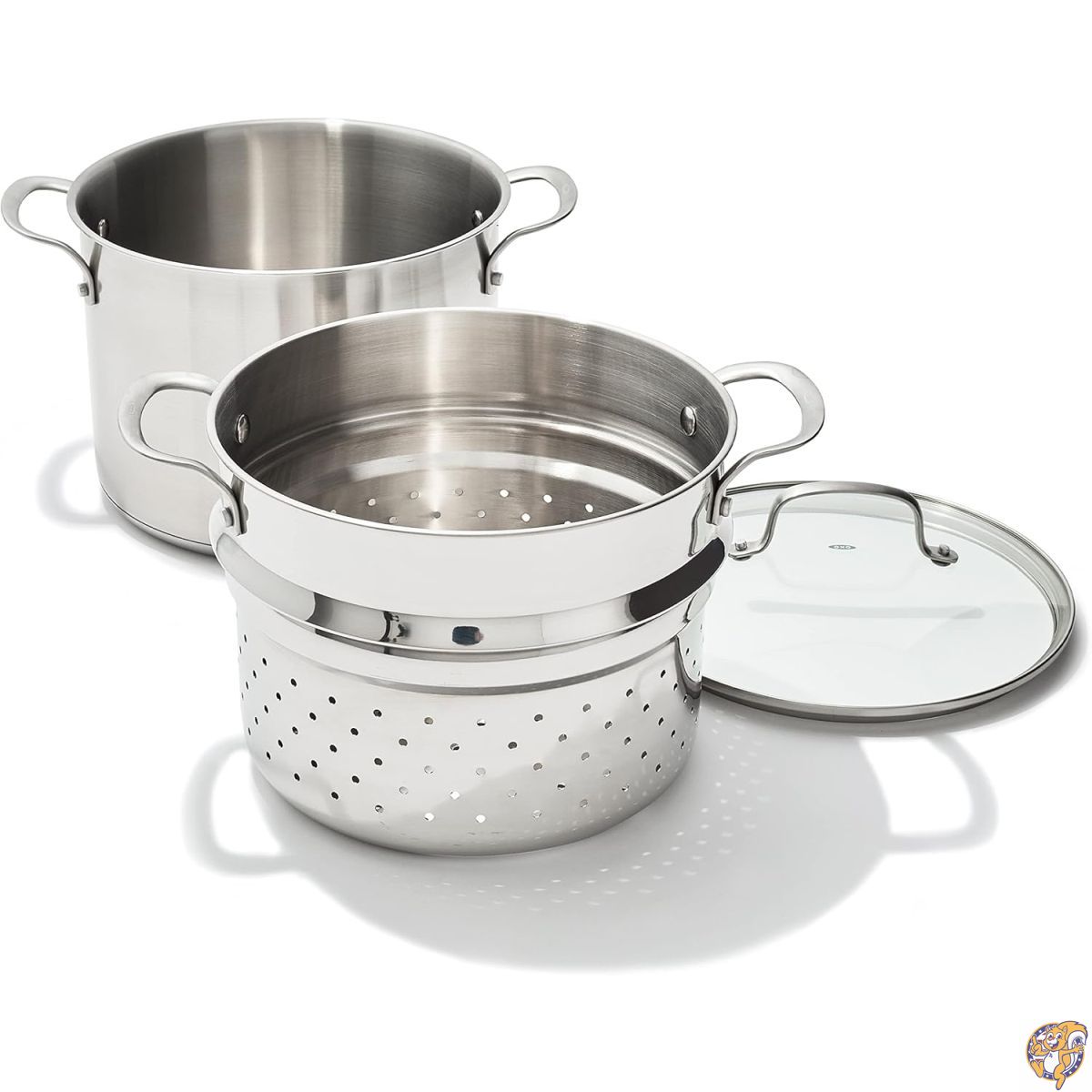 OXO ステンレススチール 8.4QT（約7.9L） 多目的ボイラーポット スチーマー＆パスタインサート、ガラス蓋付き | 煮込み、茹で、蒸し料理、スープ、パスタに最適 IH対応・食洗機対応