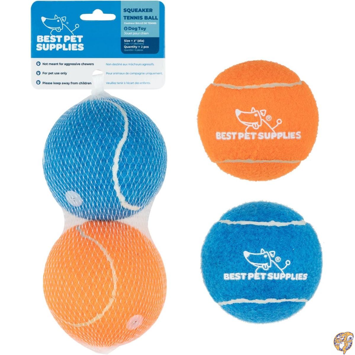 【クーポン配信中】Best Pet Supplies Squeaky Tennis Balls for Dogs, 2-Pack, Heavy-Duty Interactive Toys Throwing and Fetching, Supports Exercise Natural Behavior Training, Durable - Large