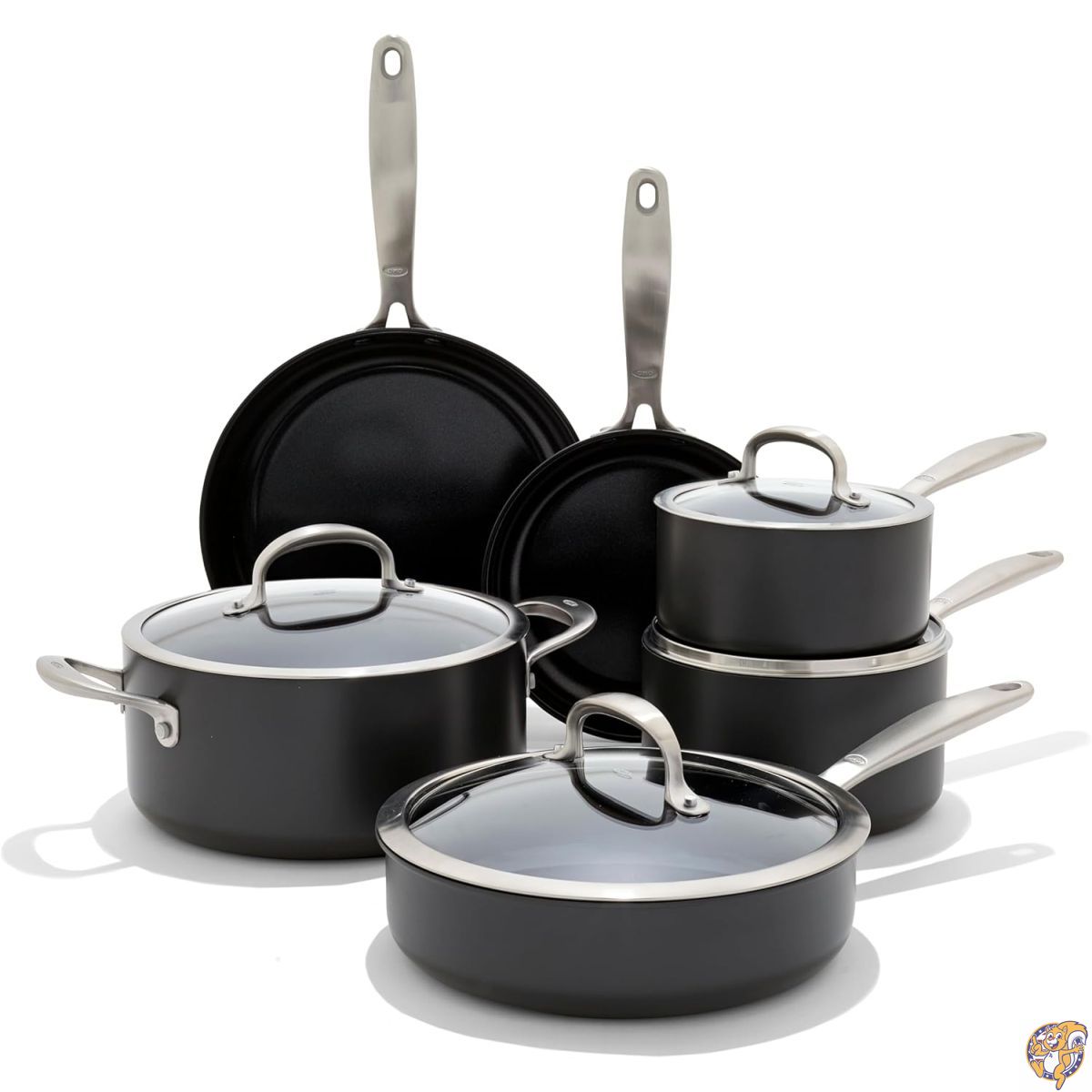 OXO（オクソー）Enhanced 鍋＆フライパン10点セット PFASフリー セラミック・ノンスティック加工 耐久性に優れた硬質アルマイト 傷に強い ステンレススチールハンドル 食洗機・オーブン対応 ブラック