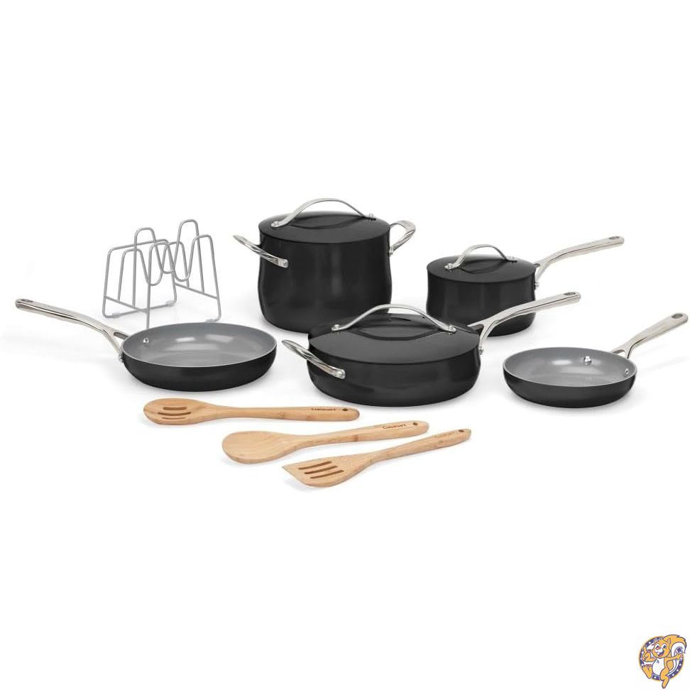 【クーポン配信中】Cuisinart グレー ノンスティック インテリア 人間工学的 ステンレスハンドル 移動しやすい 12ピース 料理コレクションセット キッチン用 (ブラック)