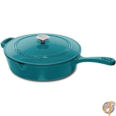 【クーポン配信中】Cuisinart 12インチ 鋳鉄製チキンフライヤー 蓋付き 容量4.5クォート 内側磁器 ホーロー オーブン対応 IH対応 ティール