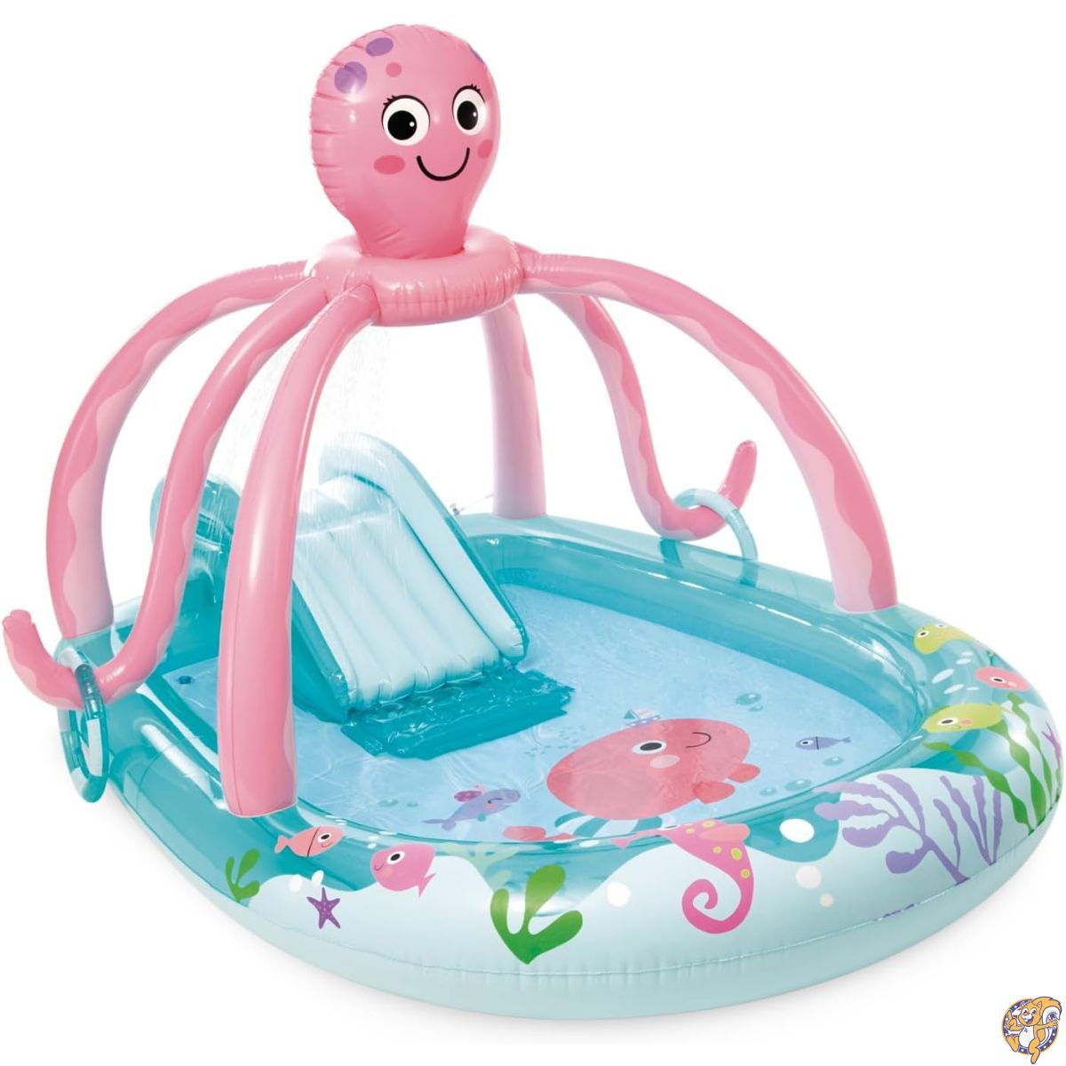INTEX Friendly Octopusインフレータブル子供用プール:ウォータースプレーとスライド付きインフレータブルキッズプール - スプラッシュパッド 92インチ x 72インチ 59インチ 。