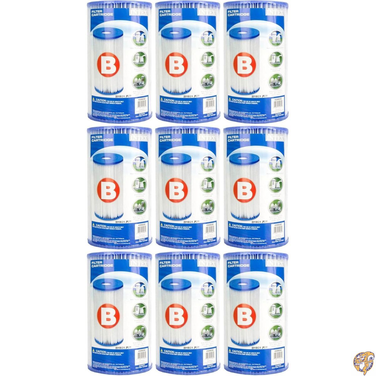 【クーポン配信中】Intex スイミングプール 簡単セット タイプB 交換用フィルターポンプカートリッジ (9個パック)