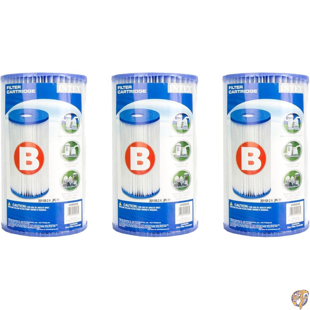 【クーポン配信中】Intex B00LCIR3VS プールイージーセットタイプB交換用フィルターポンプカートリッジ(3パック)、1、ホワイト