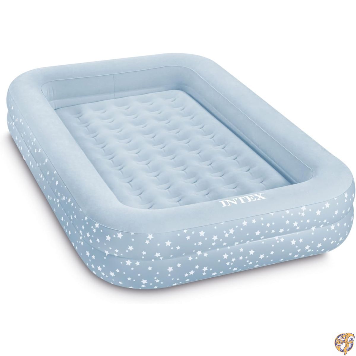 【クーポン配信中】Intex 66810FL インフレータブルKidzトラベルベッドセット、ハンドポンプとキャリーバッグ付き、取り外し可能なマットレス、クイックインフレーション、屋内使用、42インチ x 66インチ 10インチ、ブルーとスタープリントフレーム付き