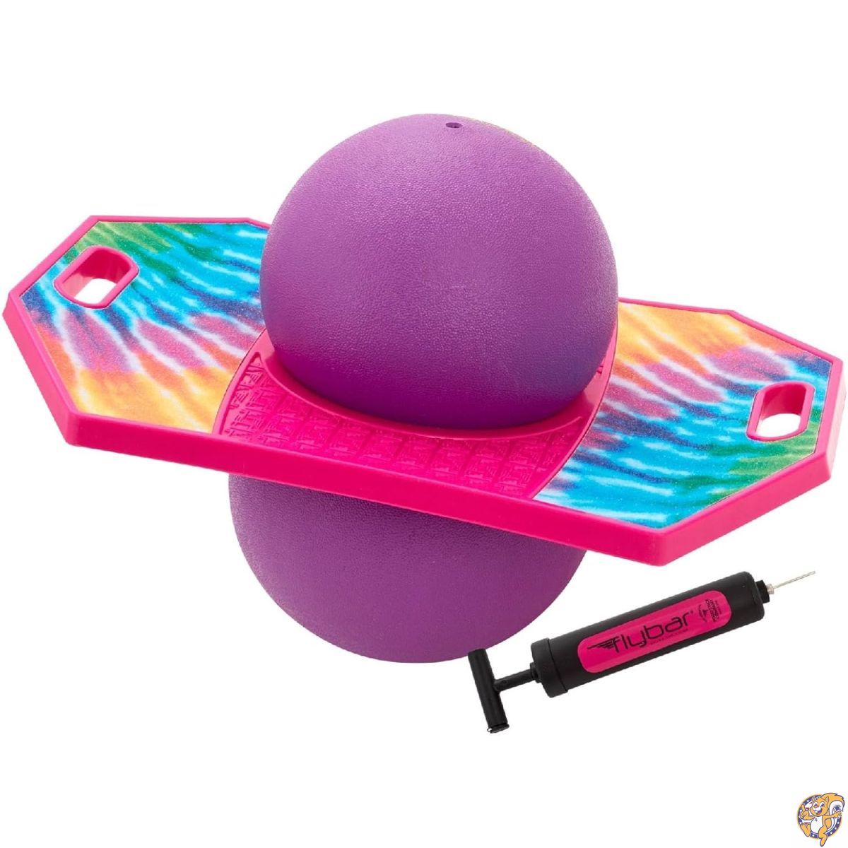 【クーポン配信中】Flybar Pogo Trick Ball for Kids, Bounce Board Boys and Girls Ages 6+, Up to 160 lbs, Includes Pump, Easy Carry Handle, Durable Plastic Deck Indoor, Outdoor Toy Jumper (Tie Dye)｜パームスアメリカ