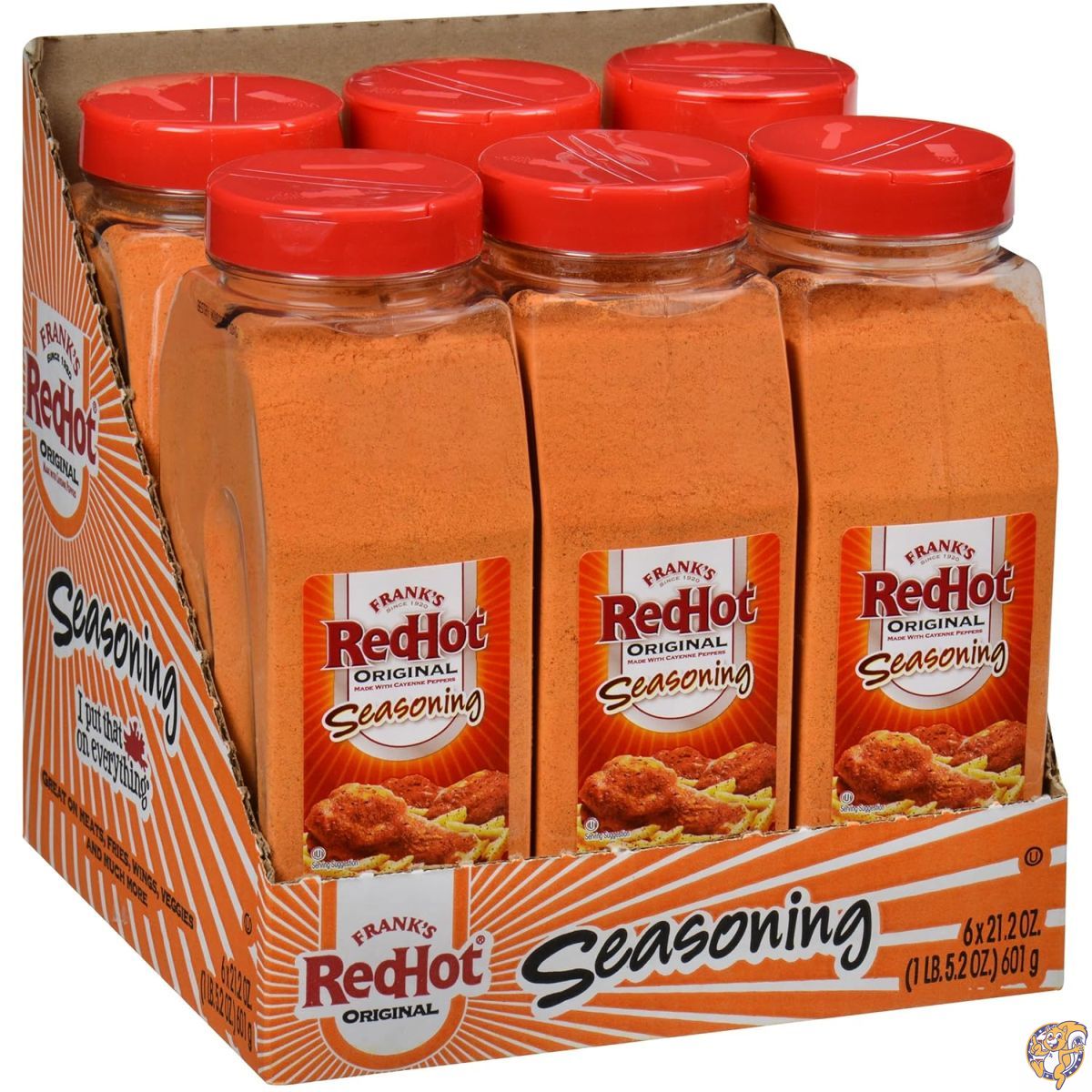 【クーポン配信中】Frank's RedHot オリジナルシーズニング 21.2オンス（約600g）×6個セット - ガーリックの旨味とカイエンペッパーの刺激が絶妙なドライスパイス・ホットソース風味