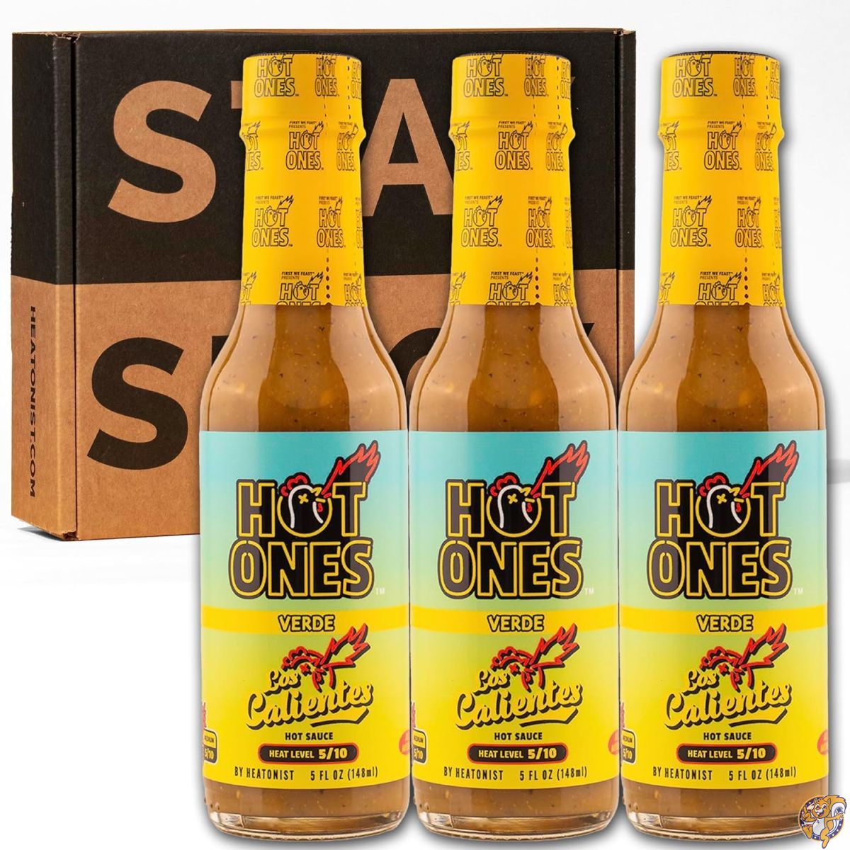 【25日最大4000円クーポン】Hot Ones Los Calientes Verde（ホットワンズ ロスカリエンテス ベルデ）ホットソース｜グリーンセラーノ、オレンジハバネロ、アプリコットの絶妙な風味｜5 fl oz（約148ml）ボトル&times;3本セット｜パームスアメリカ