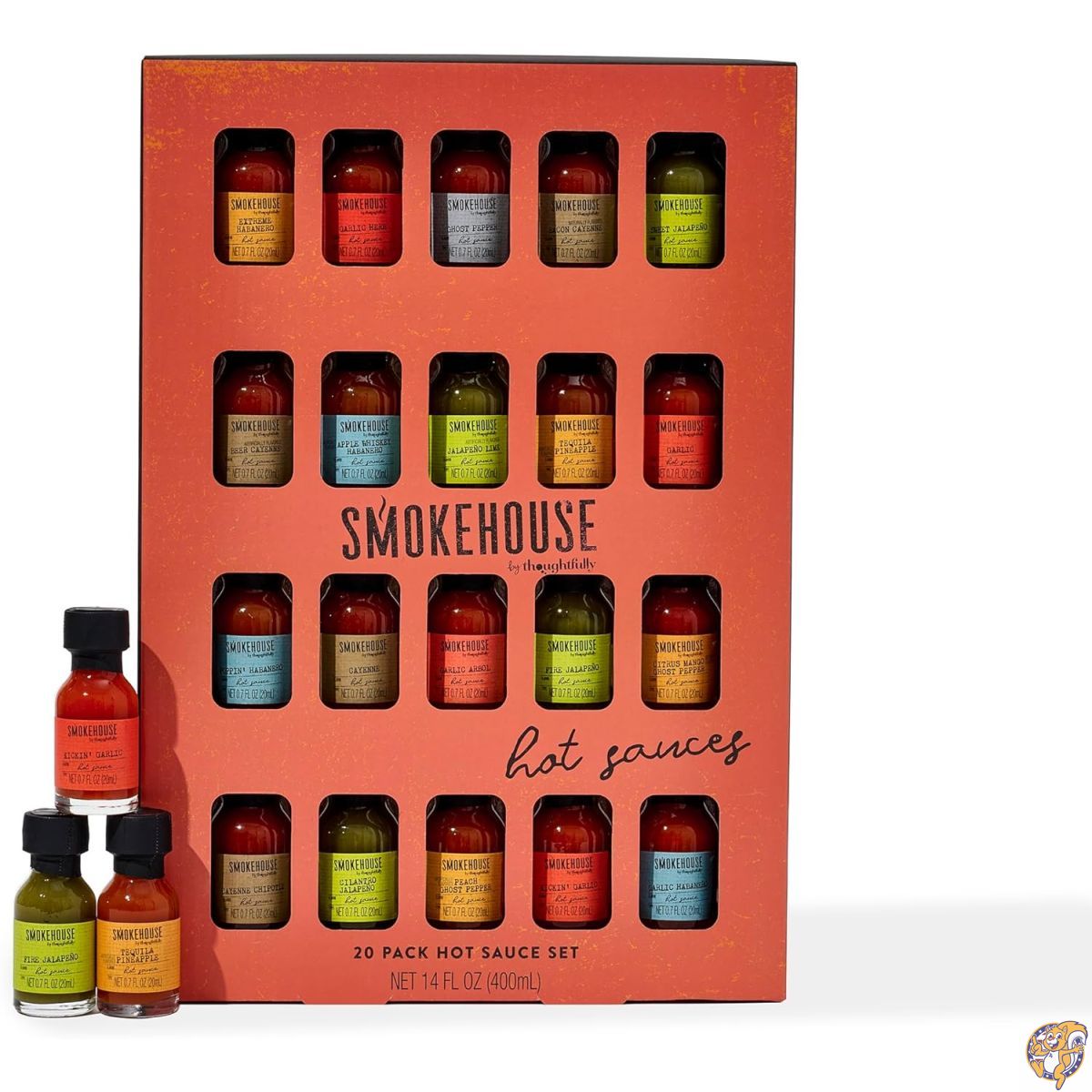 【クーポン配信中】Thoughtfully ギフト、ザ・グッドハート フエゴホットソースギフトセット、ガーリックハーブ、スモーキーバーボン、ハラペーニョライムフレーバーなど、20個入り 20.7ml／0.7液量オンス（20個入り）｜パームスアメリカ