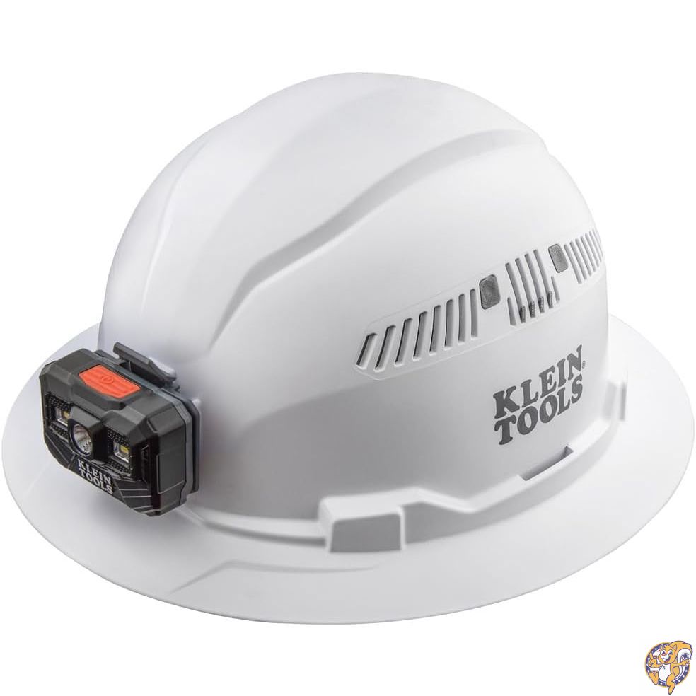 Klein Tools 60407RL ヘルメット（充電式ヘッドランプ付き、通気孔あり、フルブリムタイプ、防臭吸汗パッド、ホワイト）