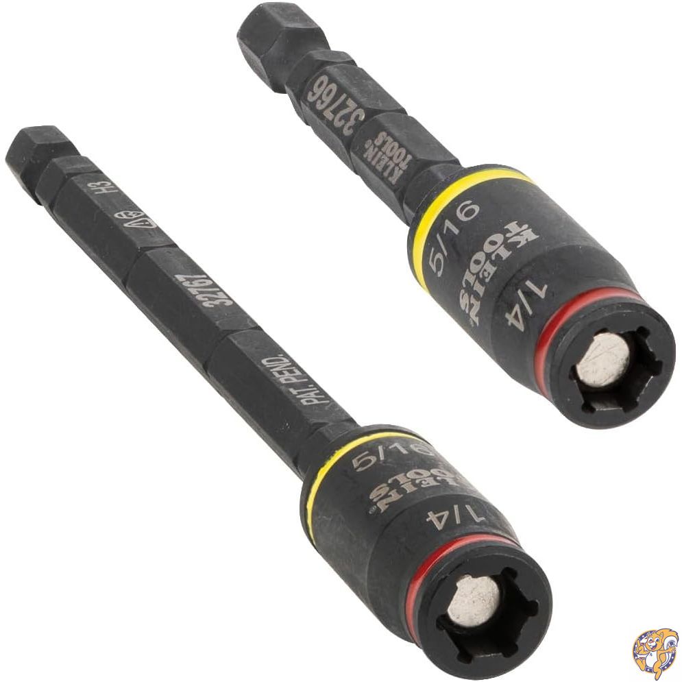 【クーポン配信中】Klein Tools 32768 クラインツール インパクトドライバー 3イン1 SAEインパクトソケット&ビットホルダー フリップソケット 1/4ナットドライバーと5/16ナットドライバー六角サイズ 長さ3インチと5インチ 2個セット