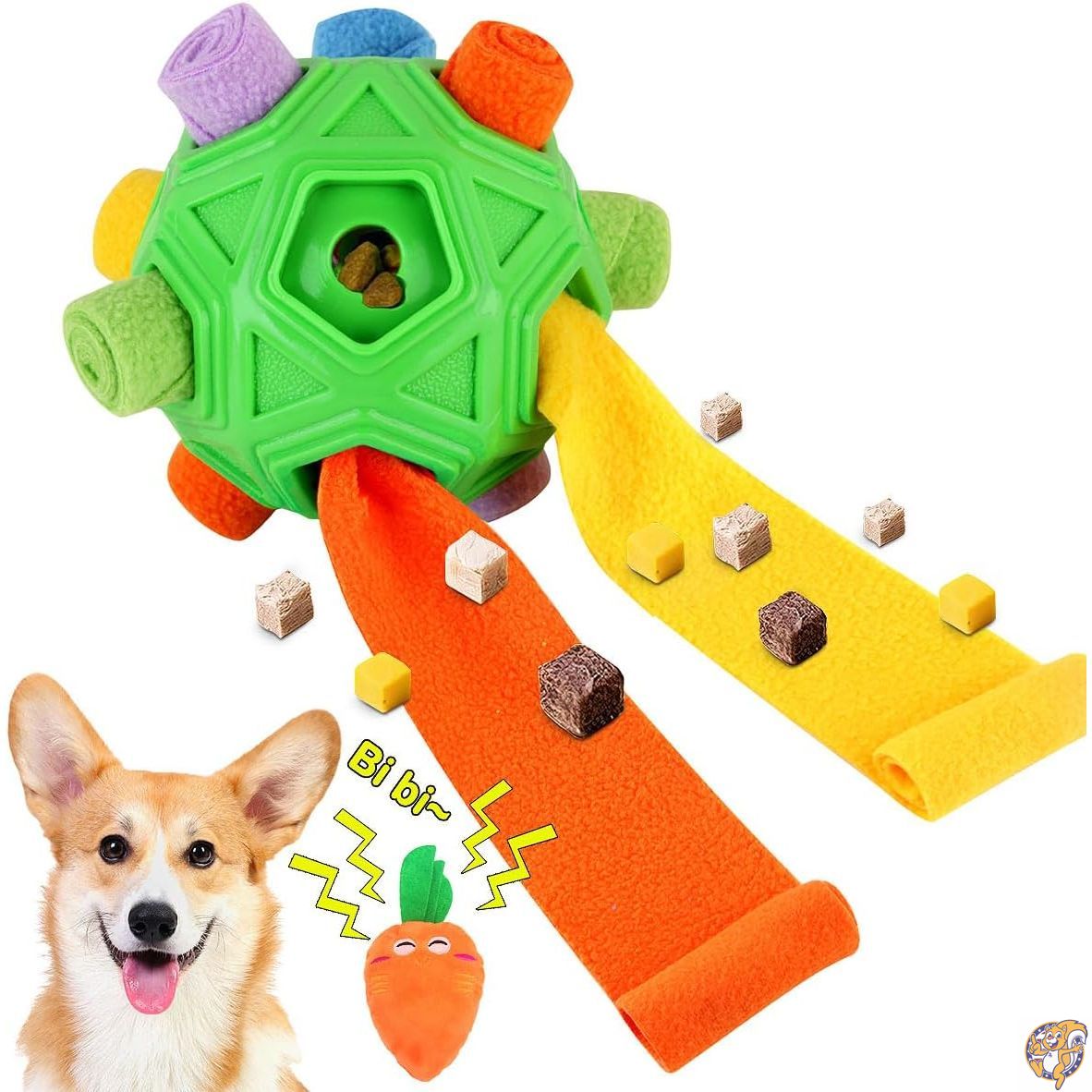 【クーポン配信中】ドッグスナッフル ボール インタラクティブパズル 犬用おもちゃ 自然な採餌スキルを奨励 トレーニングとストレス解消のためのスローフィーダー、布ストリップ隠しフード噛むおもちゃ きしむニンジンのおもちゃ付き｜パームスアメリカ
