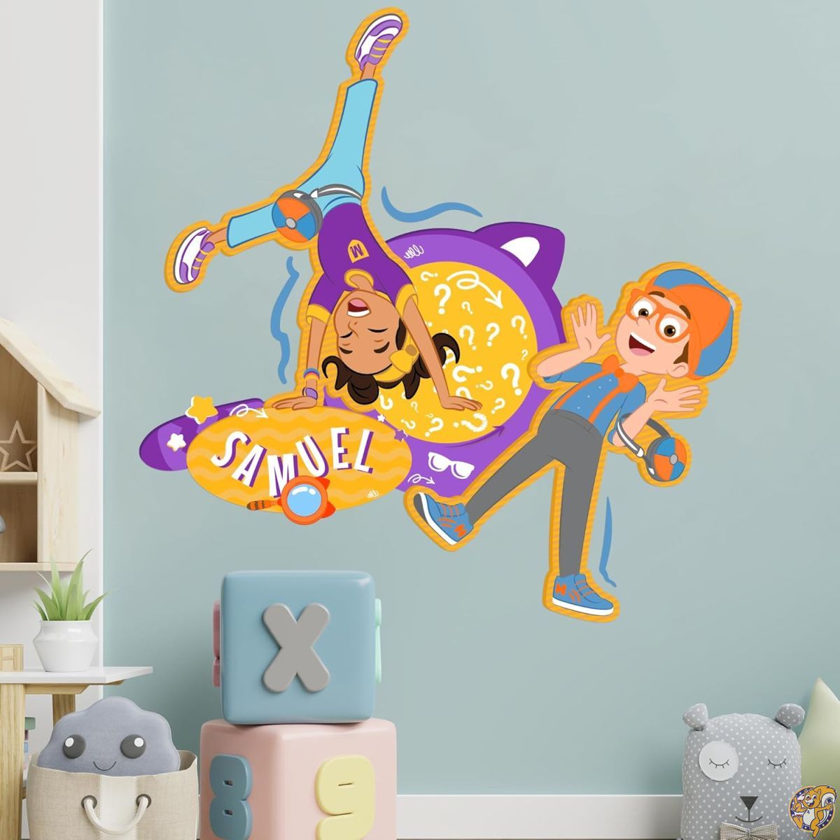EGD 名入れ Blippi キッズウォールデコ I & Meekah ウォールステッカー 子供部屋用カスタムネーム装飾 男の子・女の子向け保育園・キッズルームインテリア カスタマイズオプション多数