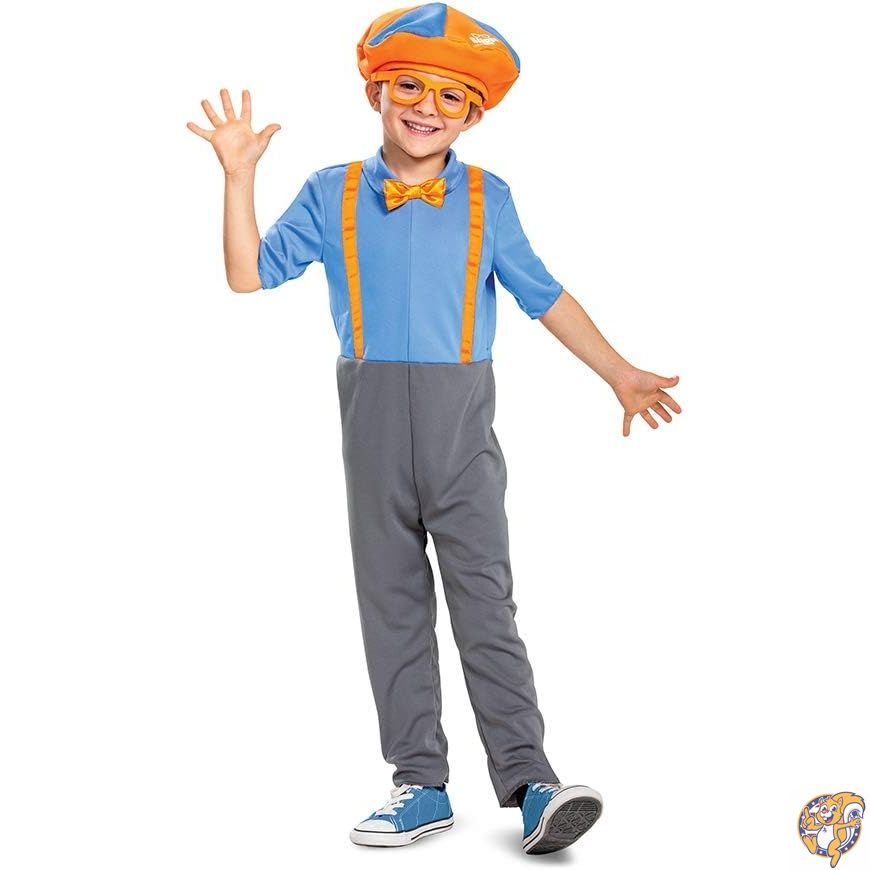 【クーポン配信中】Blippi（ブリッピー）公式キッズコスチューム・なりきりセット（ジャンプスーツ、帽子、蝶ネクタイ付き）｜幼児用サイズ：S (2T)｜パームスアメリカ