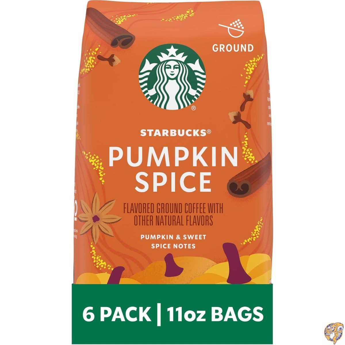 【クーポン配信中】Starbucks (スターバックス) コーヒー粉 パンプキン スパイス フレーバーコーヒー 100%アラビカ豆使用 限定版 6袋セット (各11オンス/約311g)｜パームスアメリカ