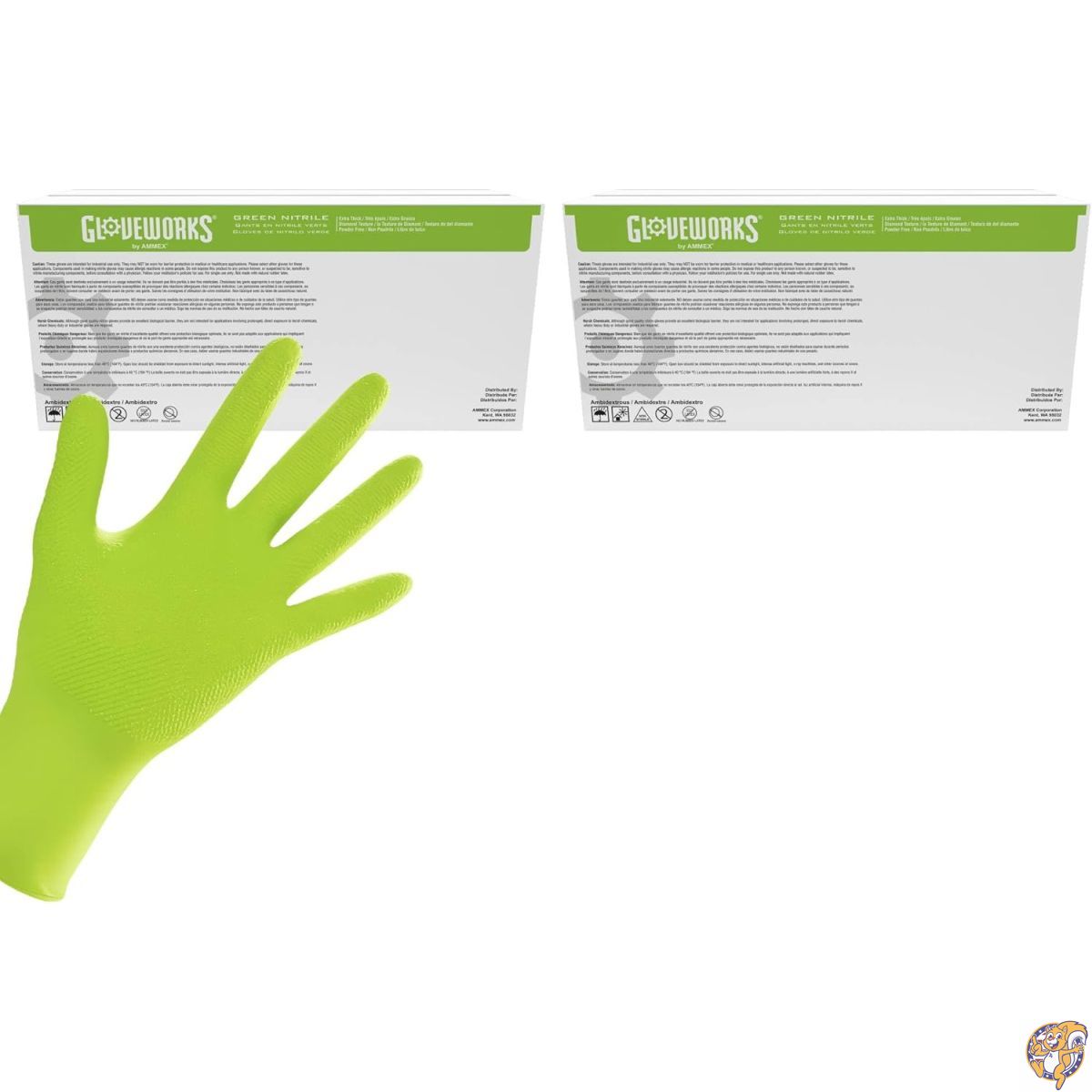 【クーポン配信中】GLOVEWORKS HD グリーンニトリル手袋 厚さ8ミル (約0.2mm) の使い捨てヘビーデューティ手袋 凸凹のダイヤモンドグリップ加工 整備 ハードな作業 お得なまとめ買い｜パームスアメリカ