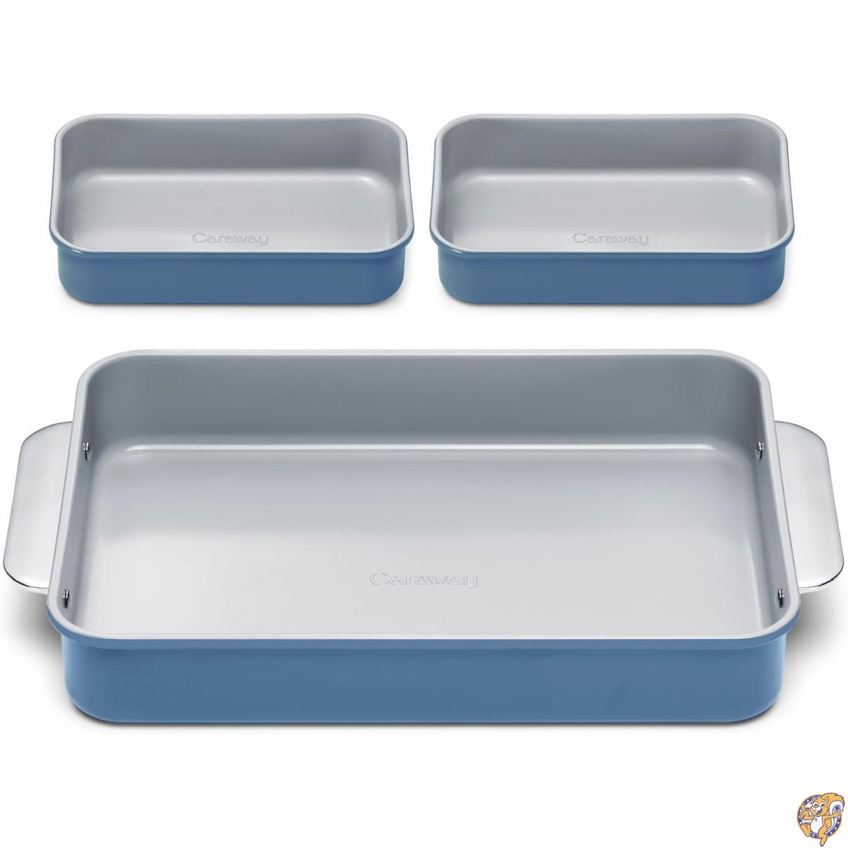Caraway ノンスティック・レクタングル・ベーキングパンセット 9インチ x 6.5インチ (約23cm 16.5cm) 2枚 ＆ 13インチ 33cm) 1枚 ノンステック・PTFE & PFOAフリー アルミメッキスチール製 キャセロール ラザニア等に最適な深型セラミックベーキングパン スレート｜パームスアメリカ