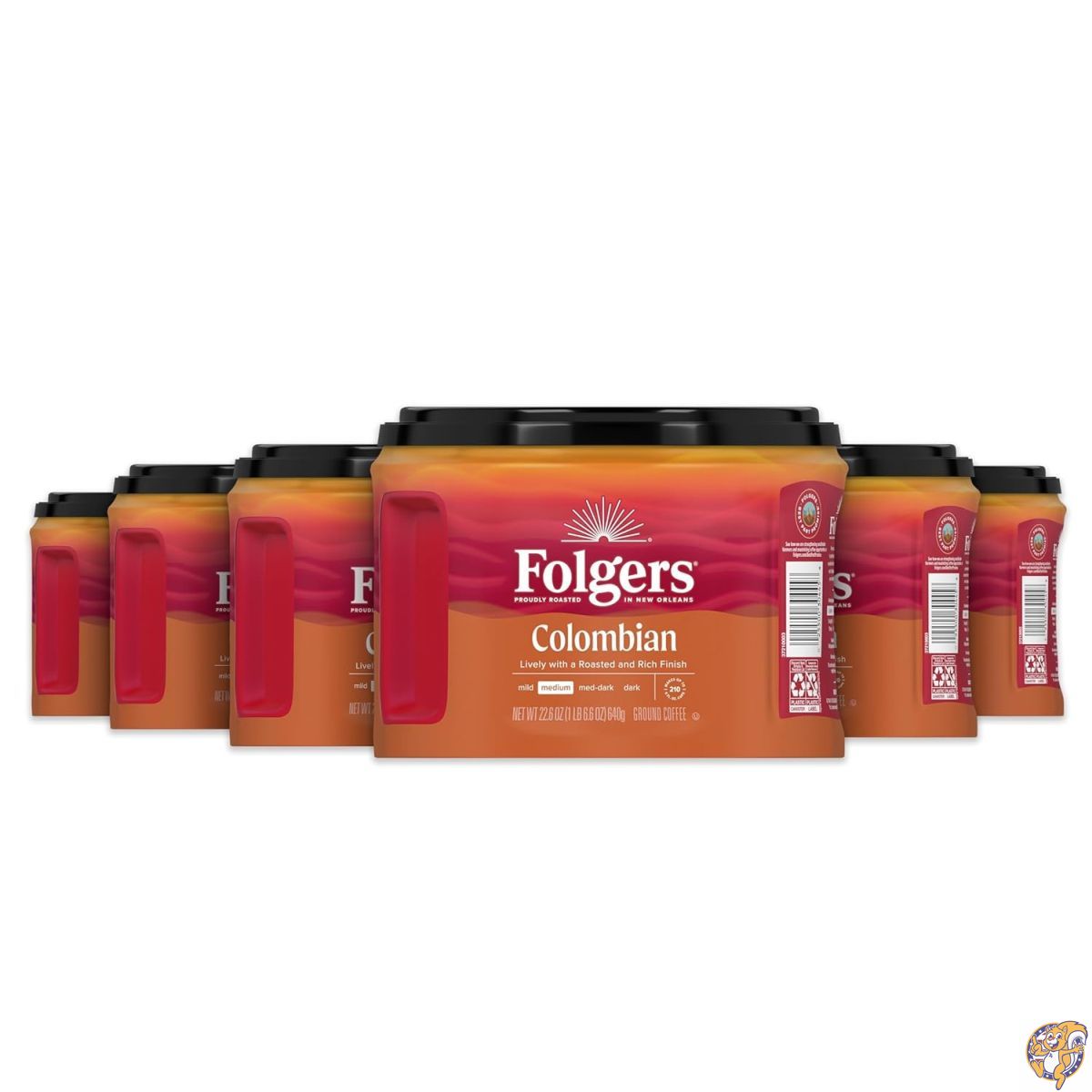【25日最大4000円クーポン】Folgers (フォルジャーズ) コロンビア コーヒー粉 ミディアムロースト 約640g入りキャニスター (6個セット)|パームスアメリカ