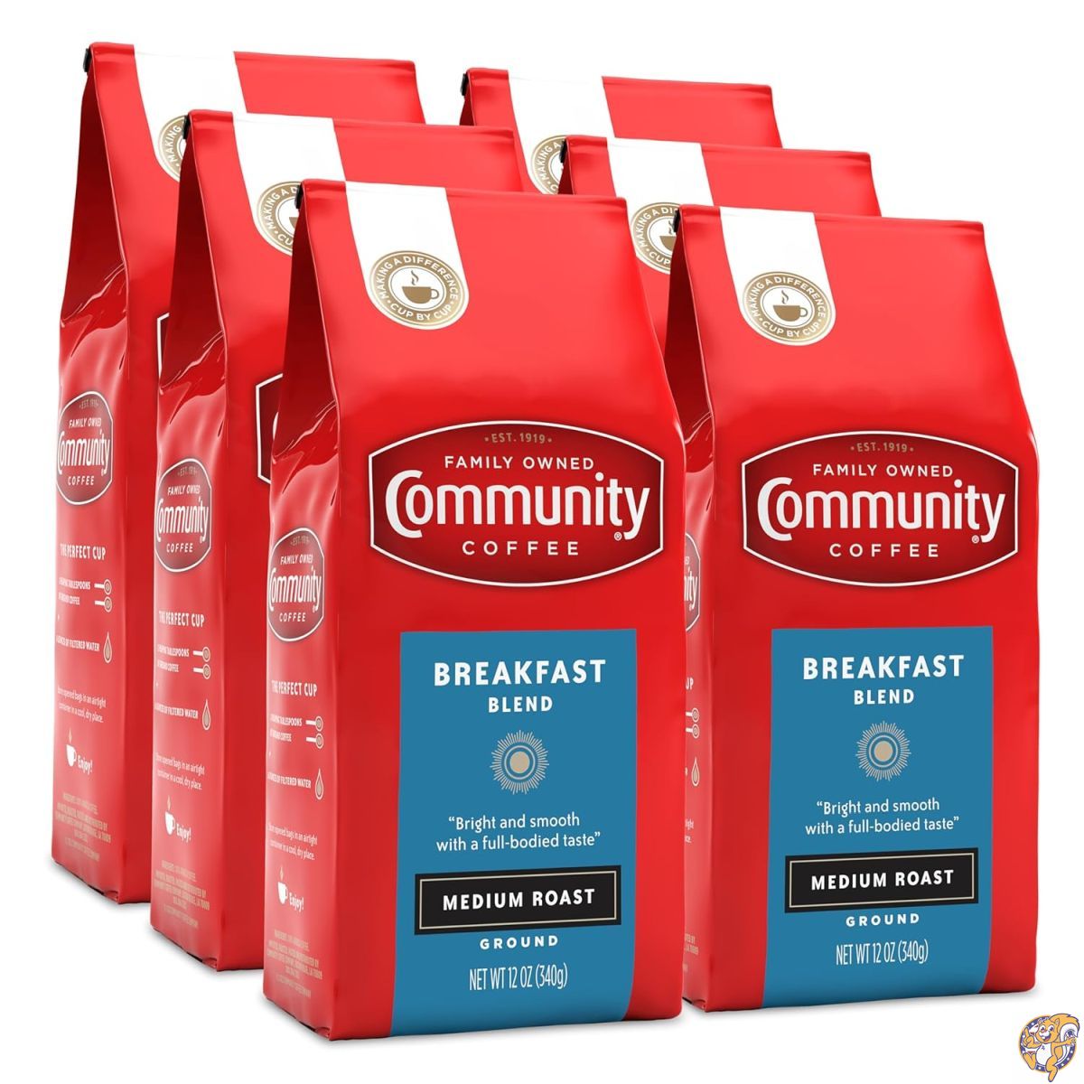 Community Coffee ブレックファストブレンド 挽き豆 72オンス (約2kg) ミディアムロースト 12オンス (約340g) 入りバッグ&times;6袋セット｜パームスアメリカ