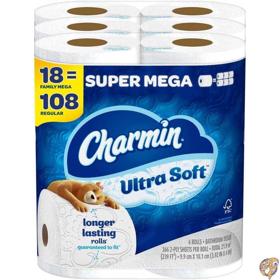 【クーポン配信中】Charmin Ultra Soft トイレットペーパー 18スーパーメガロール (レギュラーロール108個分)｜パームスアメリカ