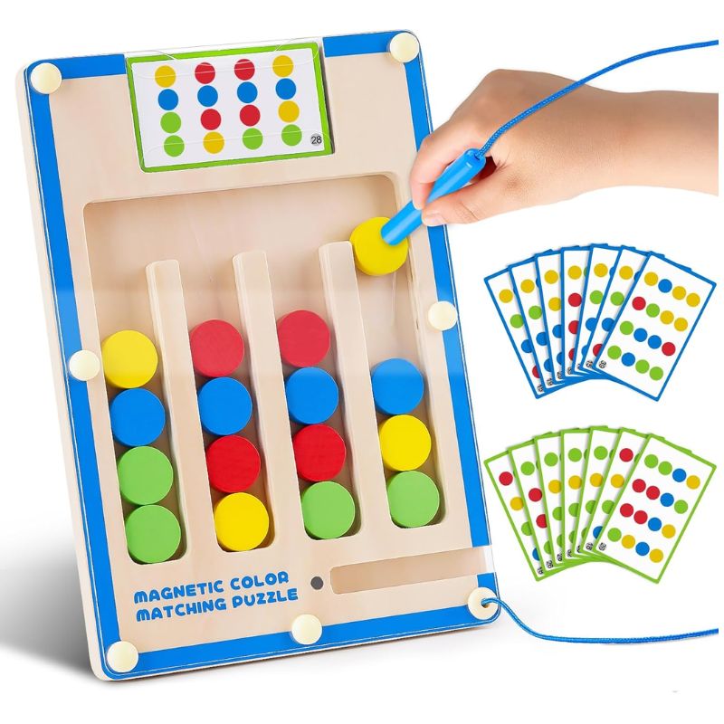 【~向け】モンテッソーリトイ Montessori Toy 磁石付き 木製 知育パズル カラー合わせ マグネット迷路 男の子 女の子 誕生日 プレゼント 知育玩具 カラー4色 ギフト 入園 卒園 お祝い|パームスアメリカ