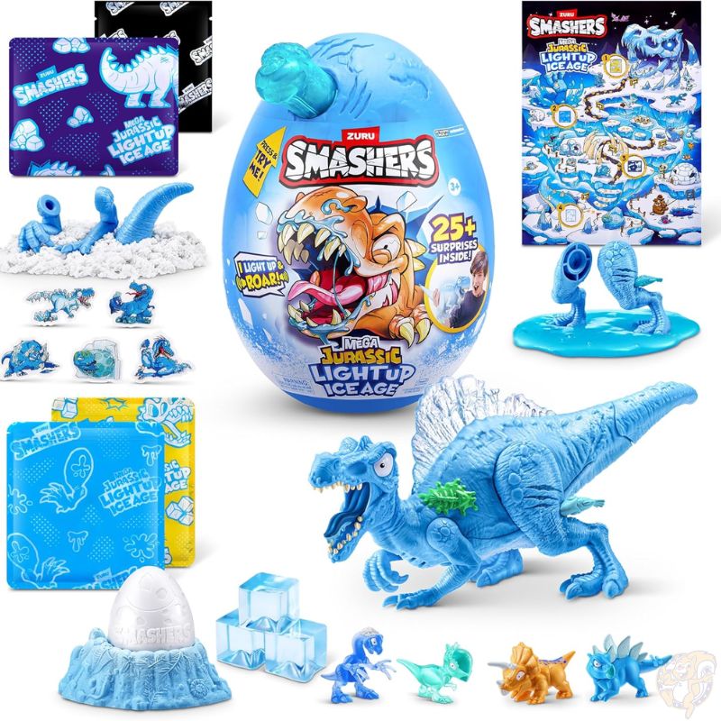 ZURU スマッシャーズ Smashers 恐竜 メガ ジュラシック ライトアップ アイスエイジ スピノサウルス 巨大卵 25種類以上のサプライズ スライム 恐竜のおもちゃ 男の子 知育玩具 光る 吠える ギフト 誕生日 クリスマス 約0.8kg 約30cm