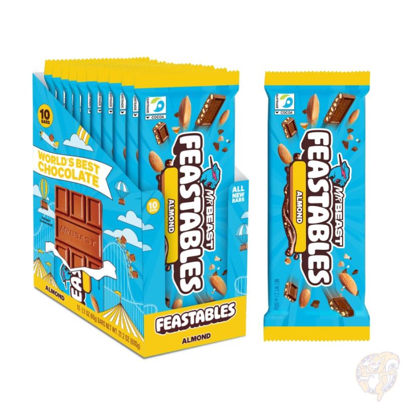 【クーポン配信中】ミスタービースト チョコ Feastables MrBeast アーモンド 10本セット 個包装 アメリカ輸入 誕生日 バレンタイン アメリカお菓子 まとめ買い 大量 お配りチョコ プチギフト MrBeastチョコ 人気YouTuber Mrビースト プロデュース チョコ