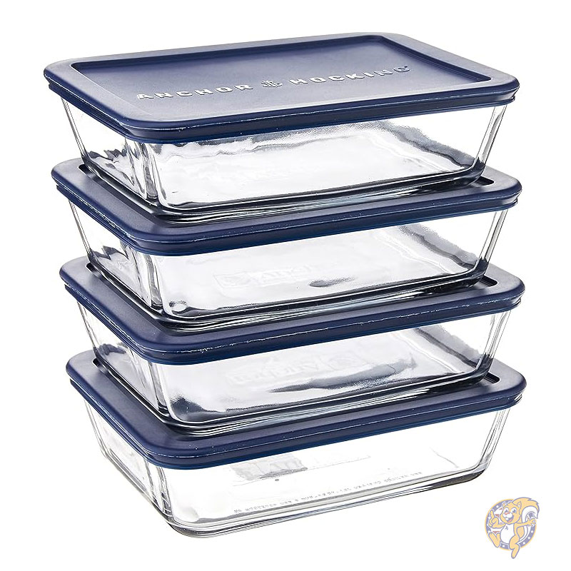 フードコンテナ 6カップ 長方形 食品保存容器 ブループラスチック蓋付き 4個パック アンカーホッキング Anchor Hocking
