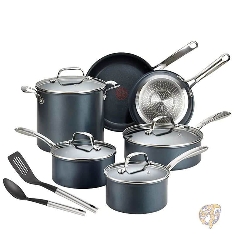 ティファール T-fal フライパンセット プラチナ ノンスティック調理器具セット 12点セット IH オーブン ブロイラー対応 500F キッチン調理セット フライパン ソースパン ソテーパン ダッチオーブン 調理器具 鍋 フライパン 食器洗い機対応 スレート|パームスアメリカ