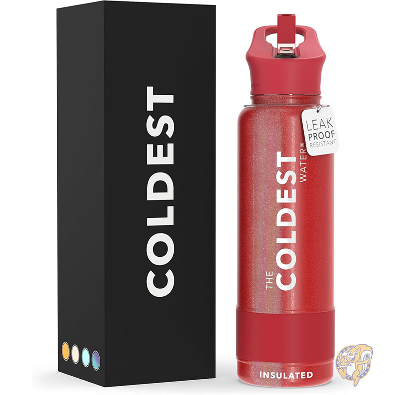 The Coldest Water ザ コールデスト ウォーター ストロー蓋付き最冷断熱ウォーターボトル 水筒 ステンレススチール製メタル魔法瓶 男女兼用 長時間保冷 熱中症対策 40オンス 1.18ml マーズレッドグリッター Mars Red Glitter 保冷36時間 保温13時間 漏れ防止画像