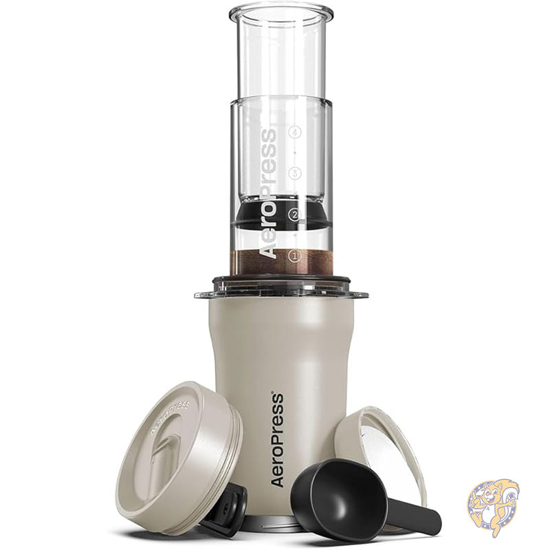 エアロプレス AeroPress Go Plus 旅行やキャンプに最適 小型ポータブルコーヒーメーカー フレンチプレス プアオーバー エスプレッソ 苦味のないコクのあるコーヒーを組み合わせた3 in 1の抽出方法 コーヒープレスキット クリーム