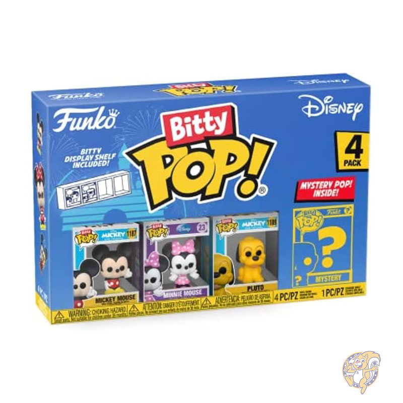 Funko Bitty POP! ファンコ　ビッティー ポップ ディズニー ミッキー 4個パック ミッキーマウス ミニーマウス（ピンクドレス） プルート サプライズミステリーミニフィギュア 0.9インチ（2.2cm）コレクタブル 積み重ね可能なディスプレイ棚付き画像