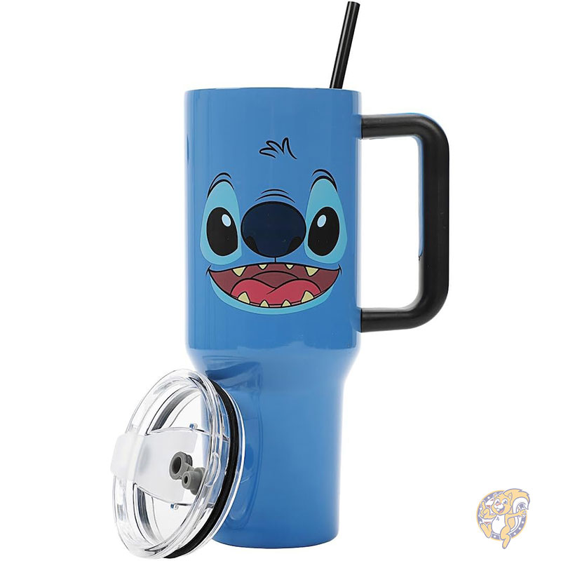 【クーポン配信中】Disney ディズニー スティッチ リロ&スティッチ タンブラー スティッチフェイス 40オンス 1.18L ブルー ステンレススチール ドリンクタンブラー ハンドル付き Bioworld バイオワールド|パームスアメリカ