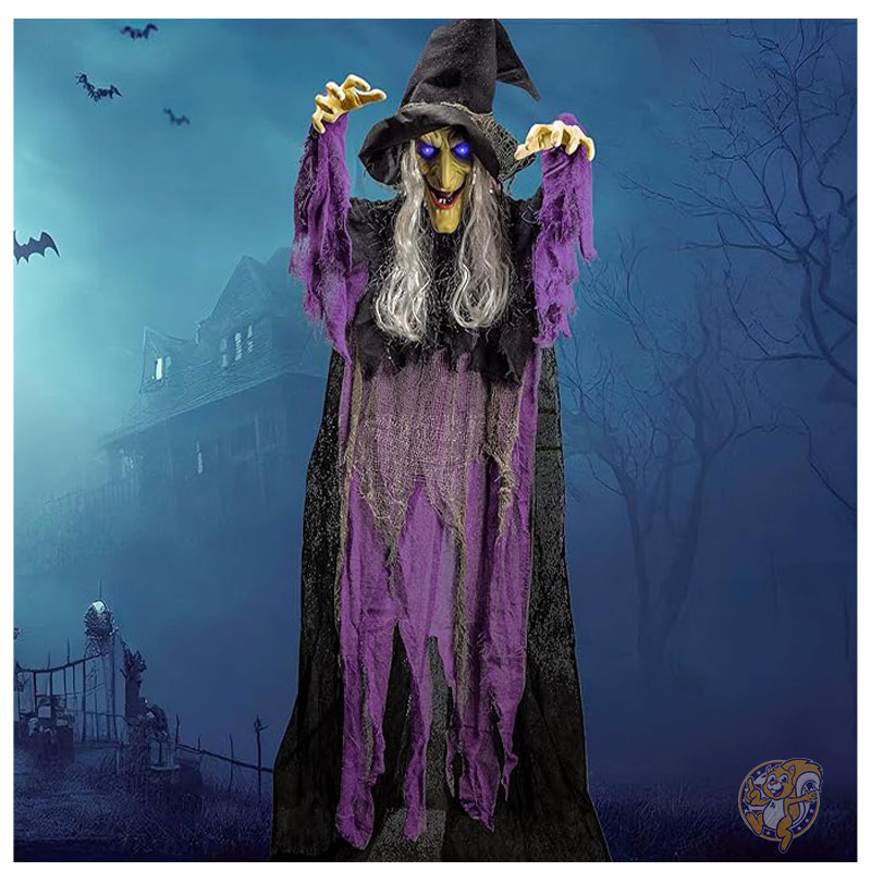 ハロウィン 72インチ 182cm 吊り下げ 魔女飾り 屋外用 空飛ぶ おしゃべりゴースト デコレーション 光る目 音連動 屋外 屋内 お化け屋敷 小道具 芝生 庭 ガーデン用 パープル ハロウィン 飾り アメリカ JOYIN ジョイン