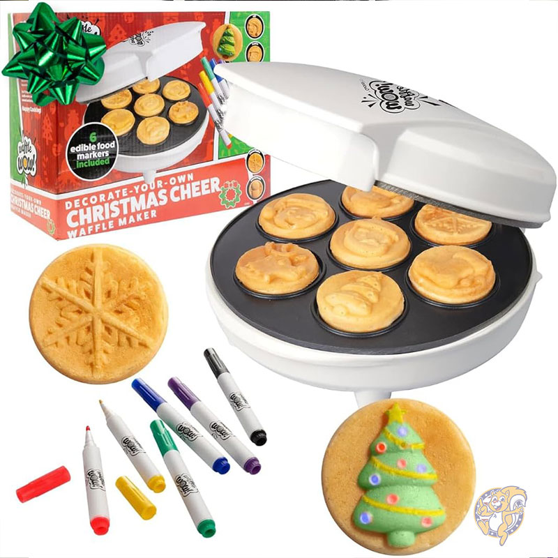 【クーポン配信中】クリスマスホリデー ワッフルメーカー 食べられる食品マーカー6本付き デコレーション パンケーキ ワッフル 電気 ノンスティック ワッフルメーカー サンタクロース トナカイ 雪だるま クリスマスツリー アメリカクリスマスグッズ Waffle Wow!