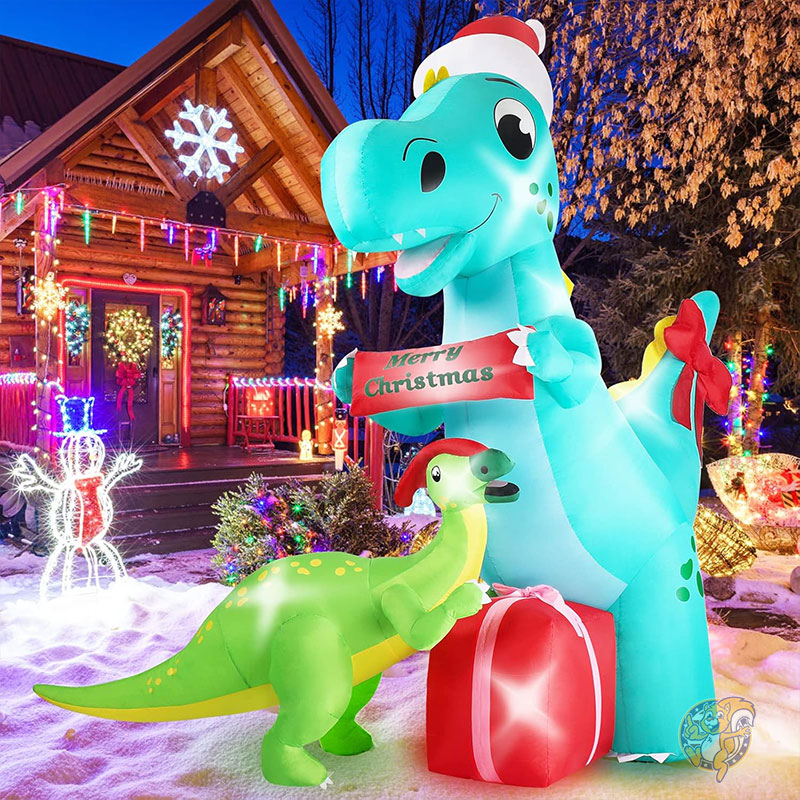 8フィート 243cm 恐竜 クリスマスインフレータブル 屋外装飾 ライトアップ インフレータブル クリスマスブローアップヤードデコレーション 庭 芝生ガーデンパティオ用 T-rex パラサウロロフス クリスマスホリデー ツダトゥール TSDATOWR アメリカ クリスマスグッズ