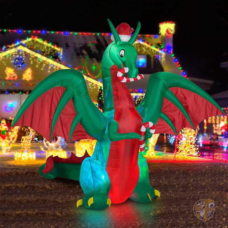 【クーポン配信中】ドラゴン キャンディディスコ インフレータブル クリスマス 膨らませるデコレーション 8フィート 約243cm 屋内 屋外 ホリデーアート デコレーション ブロウアウトファン BLOWOUT FUN アメリカ クリスマスグッズ