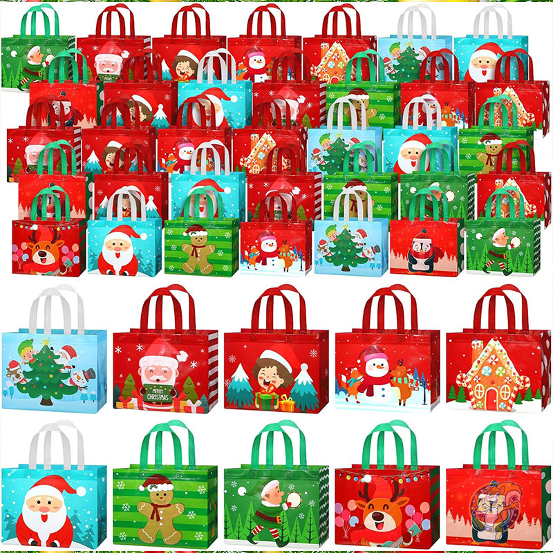 クリスマスギフトバッグ クリスマストートバッグ ハンドル付き 100枚入り まとめ買い ラッピング 大型 再利用可能 不織布ショッピングバスケット クリスマスパーティー用品 12.8 x 9.8 x 6.7インチ 約32.5cm × 約24.9cm × 約17cm アメリカ クリスマスグッズ