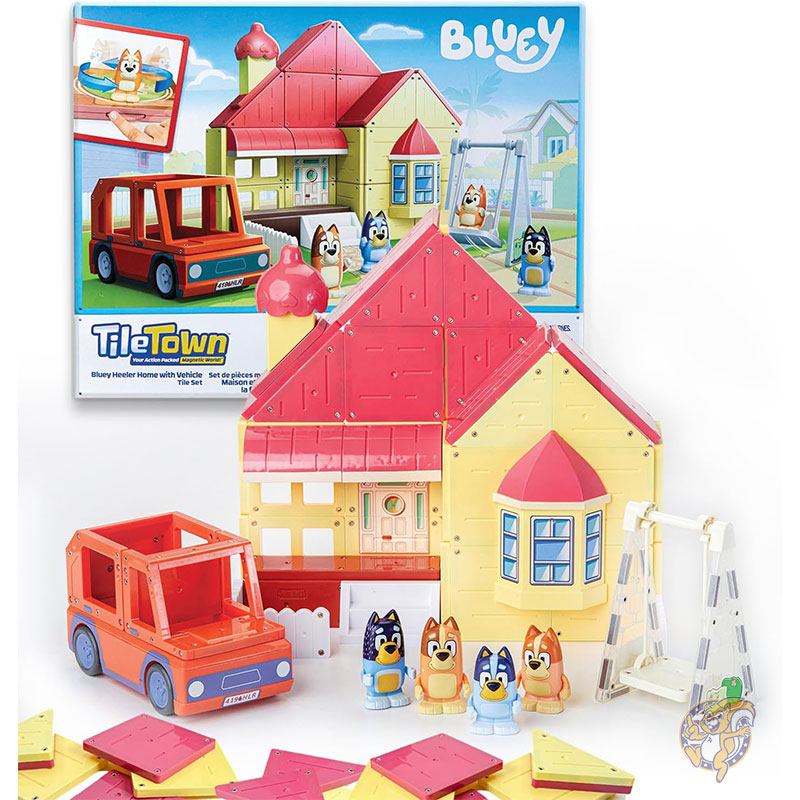 ブルーイ　Bluey　ヒーラー ファミリーホーム 52ピース マグネットタイルプレイセット インタラクティブSTEMマグネットタイルおもちゃ ブルーイ＆ビンゴフィギュア、アクションタイル付き タイルタウン TILE TOWN