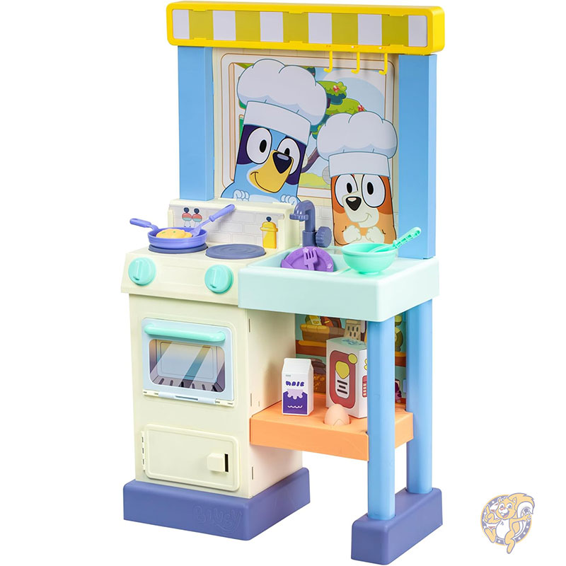 【クーポン配信中】ブルーイ Bluey キッチンプレイセット 4～向け 子供用 高さ3フィート 91cm ごっこ遊びキッチンプレイセット コンロ シンク オーブン 20種類以上 アクセサリー シェフハット付き 子供用プレイキッチン ブルーイ おもちゃ 日本未発売