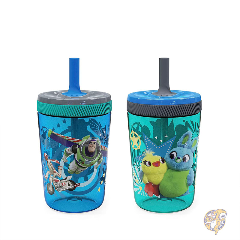 ディズニー 15オンス 443ml タンブラーセット トイ・ストーリー4 ウッディ バズ 2個セット 幼児用カップ 漏れ防止 ねじ込み式蓋 ストロー付き 耐久性 プラスチック シリコン製 お子様 Zak Designs ザックデザインズ クリスマス