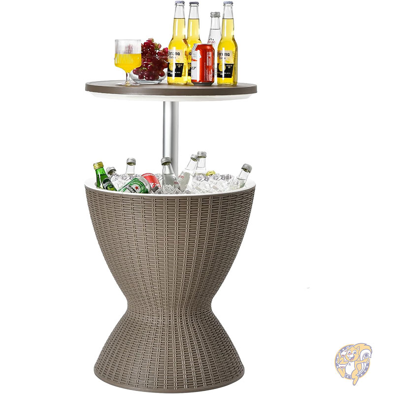 【クーポン配信中】アウトドア クールバーテーブル ラタンスタイル パティオ 8ガロン 30L ビール&ワインクーラー 全天候型アイスバケツ 高さ調節可能なトップ付き 排水プラグ 3イン1 カクテルコーヒーテーブル パーティーやプール用 コーヒー Tangkula タンクラ|パームスアメリカ