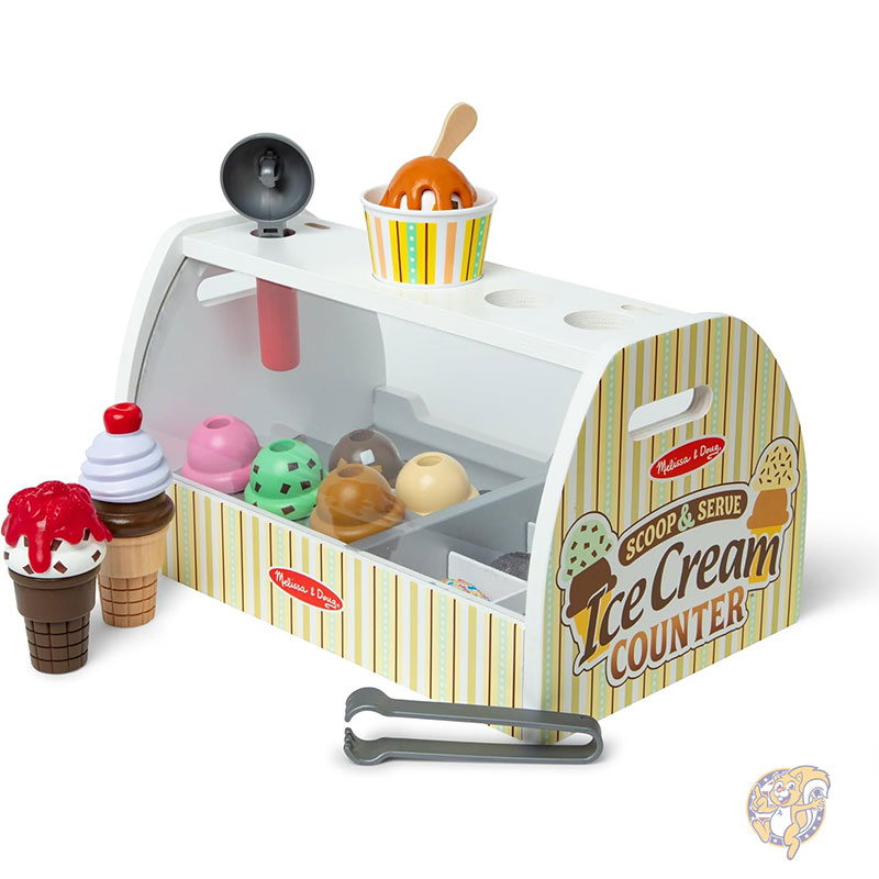 アイスクリーム ごっこ遊び 木製スクープ＆サーブアイスクリームカウンター ごっこ遊びストア おもちゃの食べ物＆プレイキッチンアクセサリー 28個 女の子と男の子向け 幼稚園おもちゃ おもちゃ Melissa & Doug メリッサ＆ダグ クリスマス