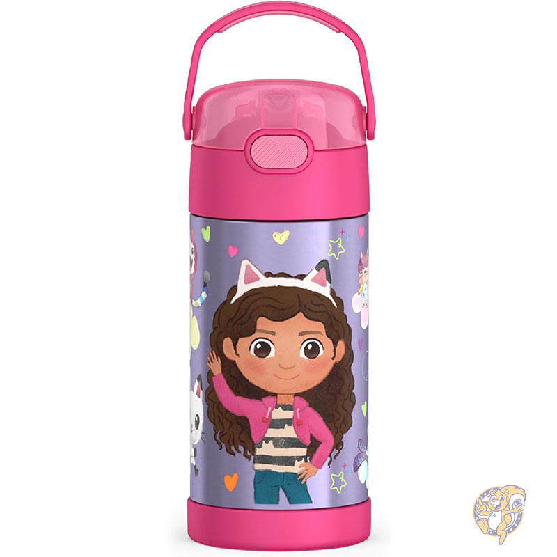 【ポイント2倍!15日】サーモス THERMOS ファンテイナー ウォーターボトル 水筒 ストロー付き 12オンス 354ml 子供用 ステンレススチール 真空断熱ウォーターボトル 蓋付き ギャビーのドールハウス クリスマス
