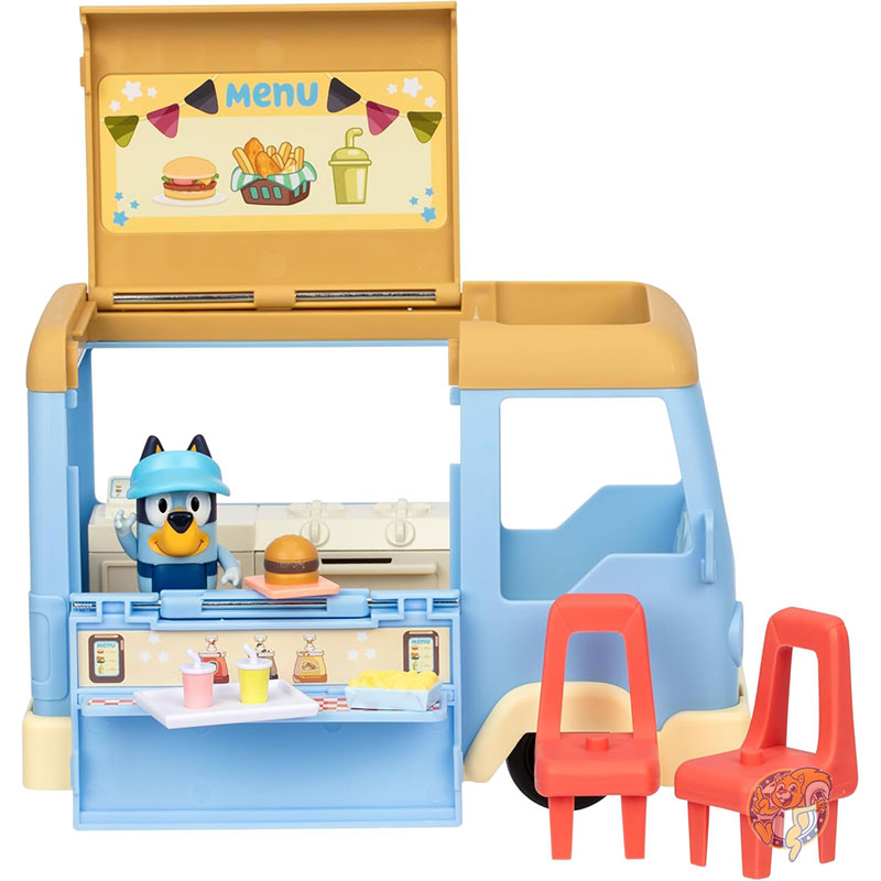 【クーポン配信中】ブルーイ Bluey Let's Play Chef レッツ プレイ シェフ フードトラックプレイセット 3インチ 7cm 可動式エプロンフィギュア付きコンバーチブル フードトラックおもちゃ お子様向け レストランごっこ遊び おもちゃ クリスマス