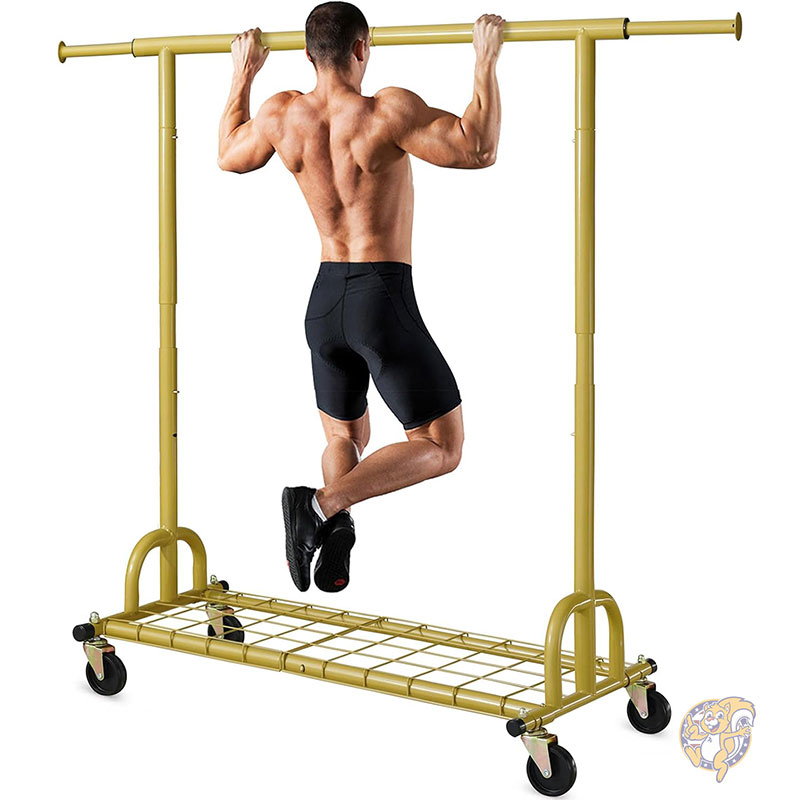 衣類ラック ゴールド 衣類ラック 頑丈 ハンガーラック 525ポンド 238kg 商業用衣類ラック キャスター付き 寝室 ランドリー バルコニー リビングルーム用 奥行き22インチ x 幅75インチ x 高さ71インチ 55.9cm × 190.5cm × 180.3cm HOKEEPER ホキーパー 新生活